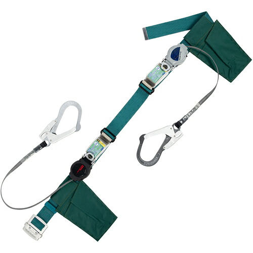 藤井電工 TSUYORON 胴ベルト型墜落制止用器具（巻取タイプ）ランヤード2丁掛け仕様 ロック機構付きワンハンドリトラ・2WAYリトラ 青緑 Lサイズ 幅50MM×長さ1400MM TB-ORL-2-593-TRLT-BG-L-JAN-BX [39-087219] 16,264円