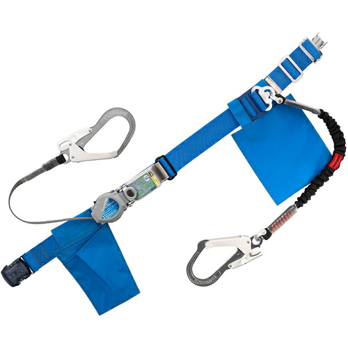 藤井電工 TSUYORON 胴ベルト型墜落制止用器具（巻取タイプ）補助ロープ2丁掛け仕様 ロック機構付き2WAYリトラ・ノビロン（BK） 青 Lサイズ 幅50MM×長さ1400MM TBTRL2OT593NVBL4BKLJANBX [39-087363]