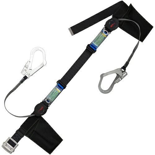 藤井電工 TSUYORON 胴ベルト型墜落制止用器具（巻取タイプ）ランヤード2丁掛け仕様 ロック機構付きワン・ハンドリトラ 黒 LLサイズ 1600MM 130KG対応型 TBORL2593ORLTBLKLL(130KG)JANBX [39-087776]