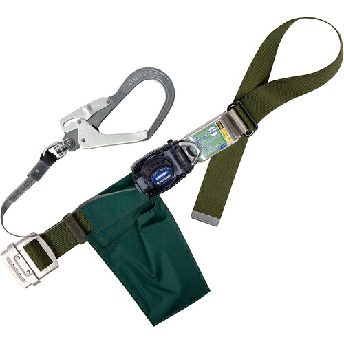 藤井電工 TSUYORON 胴ベルト型墜落制止用器具（巻取タイプ）ロック機構なし リトライト 深緑 Lサイズ 幅50MM×長さ1400MM TB-RL-593K-OD-L-JAN-BP [39-054921]