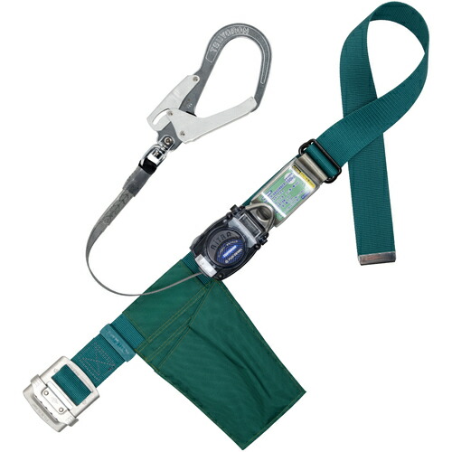 藤井電工 TSUYORON 胴ベルト型墜落制止用器具（巻取タイプ）ロック機構なし リトライト 青緑 Lサイズ 幅50MM×長さ1400MM TB-RL-593K-BG-L-JAN-BP [39-054983]