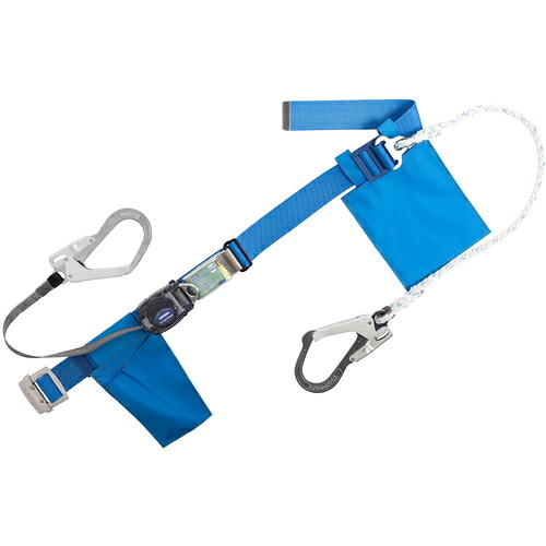 藤井電工 TSUYORON 胴ベルト型墜落制止用器具（巻取タイプ）補助ロープ2丁掛け仕様 ロック機構なし リトライト+ロープ式補助ロープ 青 Mサイズ 幅50MM×長さ1200MM TB-RL-2-593S-BL4-M-JAN-BP [39-055911]