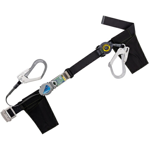 藤井電工 TSUYORON 胴ベルト型墜落制止用器具（巻取タイプ）補助ロープ2丁掛け仕様 ロック機構付き2WAYリトラ+巻取式補助ロープ 黒 Mサイズ 幅50MM&times;長さ1200MM TB-TRL-2-593-SRBT-BLK-M-JAN-BP [39-059964]｜ＤＡＩＳＨＩＮ工具箱　店