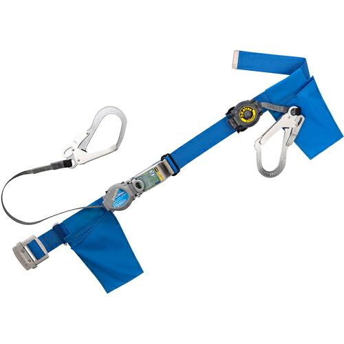 藤井電工 TSUYORON 胴ベルト型墜落制止用器具（巻取タイプ）補助ロープ2丁掛け仕様 ロック機構付き2WAYリトラ+巻取式補助ロープ 青 Mサイズ 幅50MM×長さ1200MM TB-TRL-2-593-SRBT-BL4-M-JAN-BP [39-060045]
