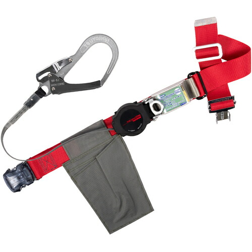 藤井電工 TSUYORON 胴ベルト型墜落制止用器具（巻取タイプ）ロック機構付き ワン・ハンドリトラ 赤 Lサイズ 幅50MM×長さ1400MM ワンタッチバックル仕様 TB-ORN-OT599-R-L-JAN-BX [39-061028]