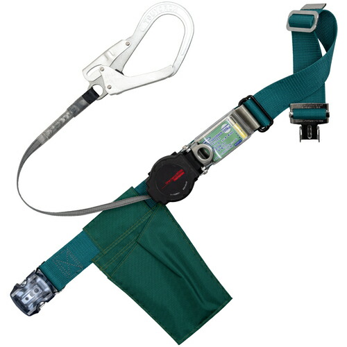 藤井電工 TSUYORON 胴ベルト型墜落制止用器具（巻取タイプ）ロック機構付き ワン・ハンドリトライト 青緑 Mサイズ 幅50MM×長さ1200MM ワンタッチバックル仕様 TB-ORL-OT593-BG-M-JAN-BP [39-079993]