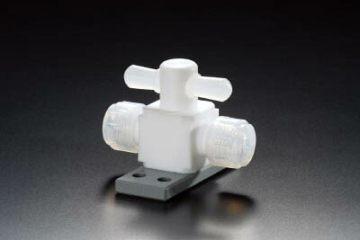 フロンケミカル フッ素樹脂（PTFE）二方バルブ圧入型ベース付 8パイ NR1327-002 [1114-0005860]