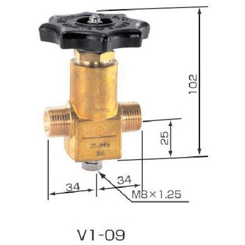ヤマト産業 YAMATO ネックバルブ 真鍮製 V1-09 低温用ストレート弁 V1-09 [1158-00000765]｜ＤＡＩＳＨＩＮ工具箱　店
