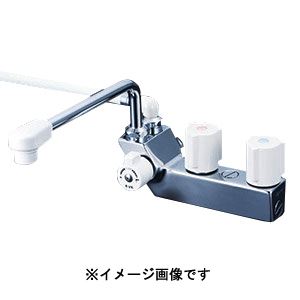 KVK （寒）デッキ型一時止水付2ハンドルシャワー(左側シャワー)300mmパイプ付 KF207ZNR3 [1425-0282564]