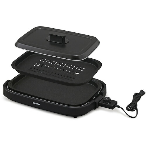 アイリスオーヤマ IRIS 網焼き風ホットプレート 2枚プレート ブラック IHA-A20-B [155-649803]