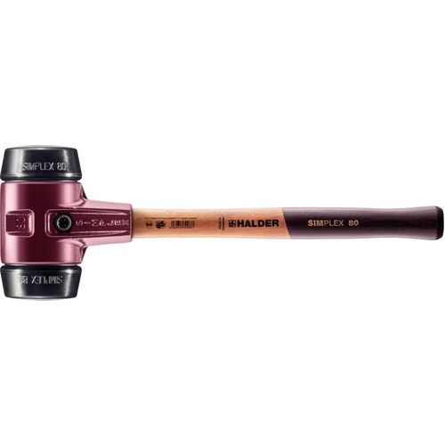 ロームヘルド・ハルダー HALDER SIMPLEX プラスチックハンマー 鋳鉄ハウジング、木製ハンドル 頭径（80）mm ゴム複合材（黒） 3002.080 [1674-300083]