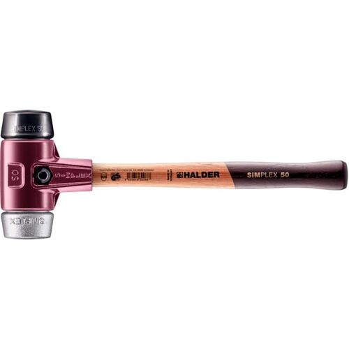 ロームヘルド・ハルダー HALDER SIMPLEX プラスチックハンマー 鋳鉄ハウジング、木製ハンドル 径（50）mm ゴム複合材（黒）・ソフトメタル（シルバー） 3029.050 [1674-8302346]