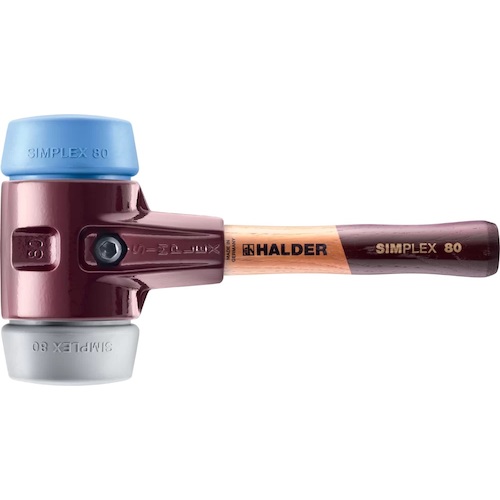 ロームヘルド・ハルダー HALDER SIMPLEX プラスチックハンマー 鋳鉄ハウジング、木製ハンドル 径（80）mm TPEミディアム（グレー）・TPEソフト（青） 3013.082 [1674-8312895] 14,708円