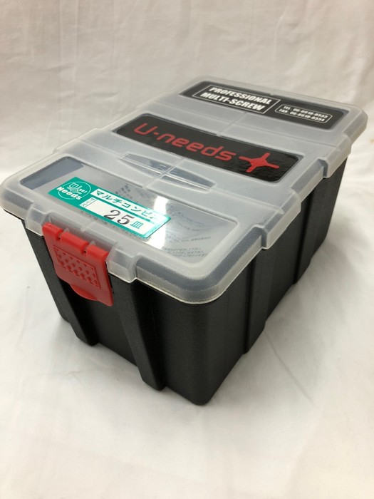 ユニーズ マルチコンクリートビス 4&times;25皿 徳用プラ大箱（1.800本入）※ノンプラグ SQ2PH2（四角ビット）-110mm&times;4本・65mm&times;6本付 NMC-25S-PO [200-575009]｜ＤＡＩＳＨＩＮ工具箱　店