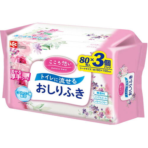 レック 【16袋販売】LEC こころ想い 流せるおしりふき80枚×3P E90772 [2617-7599364]