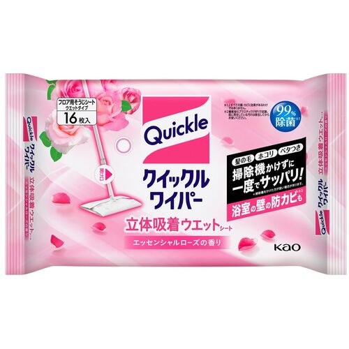 花王 Kao 【20個販売】クイックルワイパー立体吸着ウエット ローズ16枚入 328175 [301-328175]
