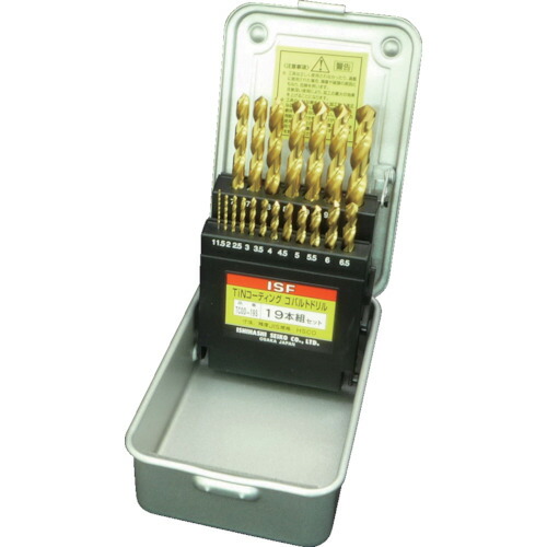 イシハシ精工 ISF TINコーティング コバルト正宗ドリル 19本組セット（スチールケース入） TCOD-19S [804-530626]
