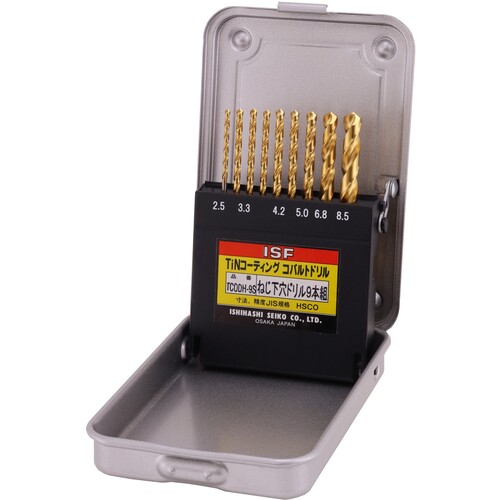 イシハシ精工 ISF TiNコーティングコバルト正宗ドリル ネジ下穴 9本組セット TCODH-9S [804-539032]｜ＤＡＩＳＨＩＮ工具箱　店