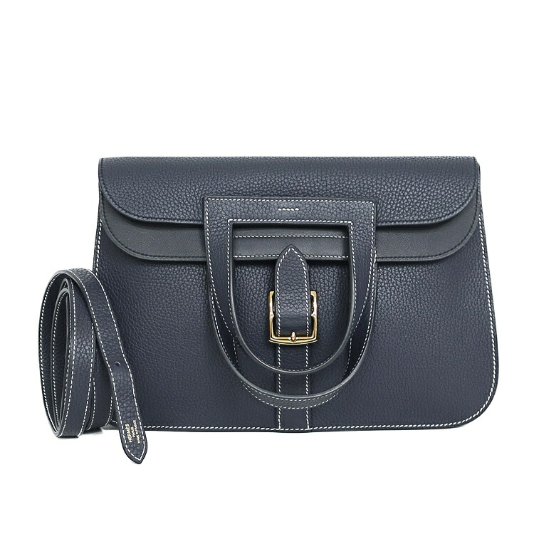 【美品】HERMES アルザン31 ハンドバッグ ショルダーバッグ トリヨンクレマンス ブルーニュイ ゴールド金具 D刻 ブランドバッグ 5523569j【中古】
