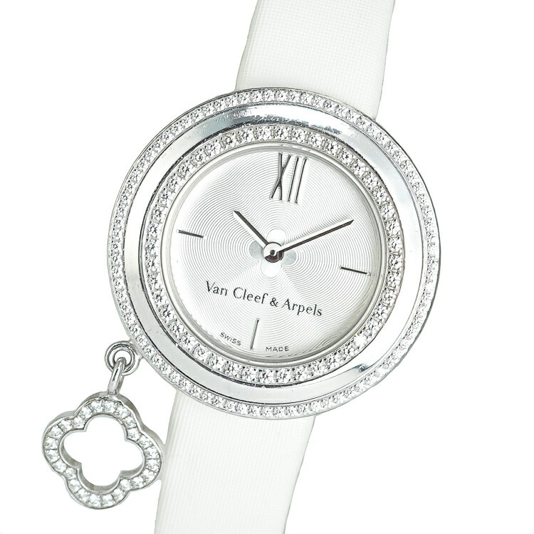 Van Cleef & Arpels チャーム ミニ ウォッチ ダイヤモンドベゼル VCARO29A00 750 ホワイトゴールド クォーツ ギョーシェ文字盤 レディース腕時計 ブランドウォッチ 5s63075j【中古】