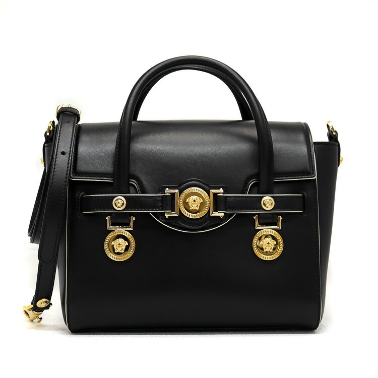 【美品】VERSACE ヴェルサーチ メデューサ メダリオン ハンドバック なめし革 黒いこと ゴールド金具 2Way ショルダーバッグ ブランド名御徒面子 5s47980ME2【中古】