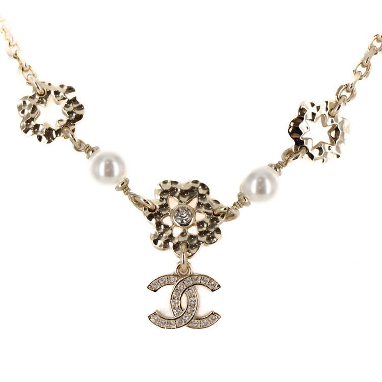 【美品】シャネル CHANEL ネックレス ペンダント ココマーク パール ラインストーン フラワーモチーフ ゴールド GP ブランドアクセサリー 5614979m【中古】|大進洋行