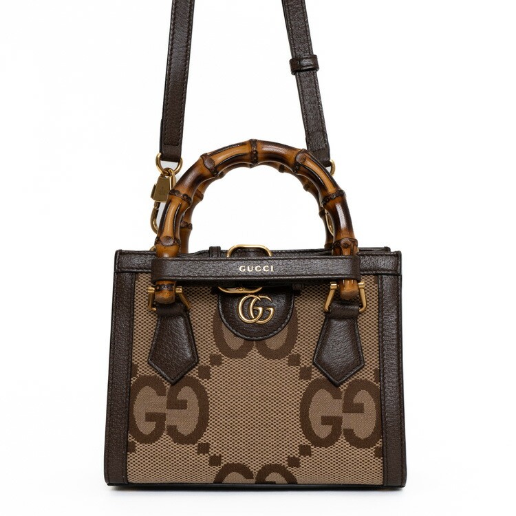 【中古】GUCCI ダイアナ ジャンボGG ミニトート バンブー レディース御徒面子 はりつけ台上半身 2Way ショルダーバッグ 655661 ジャンボGG帆布 ベージュ 赤銅色 4282920J
