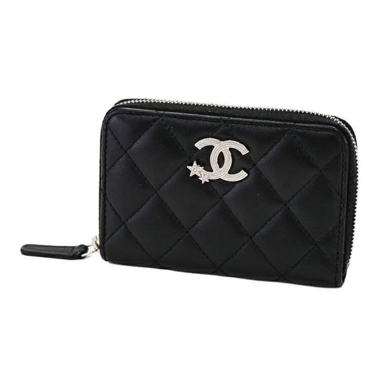 【美品】CHANEL シャネル マトラッセ ココマーク はやりっ児 レディースコインケース 釣り銭入れ 鋳貨金入れ AP3728 子ヒツジひと肌 なめし革 黒いこと ブランド名小物 5442880MT【中古】