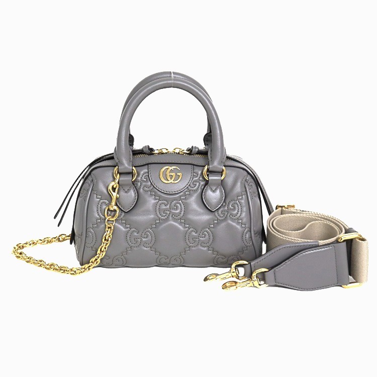 GUCCI GGマトラッセ ミニトップハンドルバッグ 薄墨色 なめし革 ゴールド金具 6003514j【美品】中古