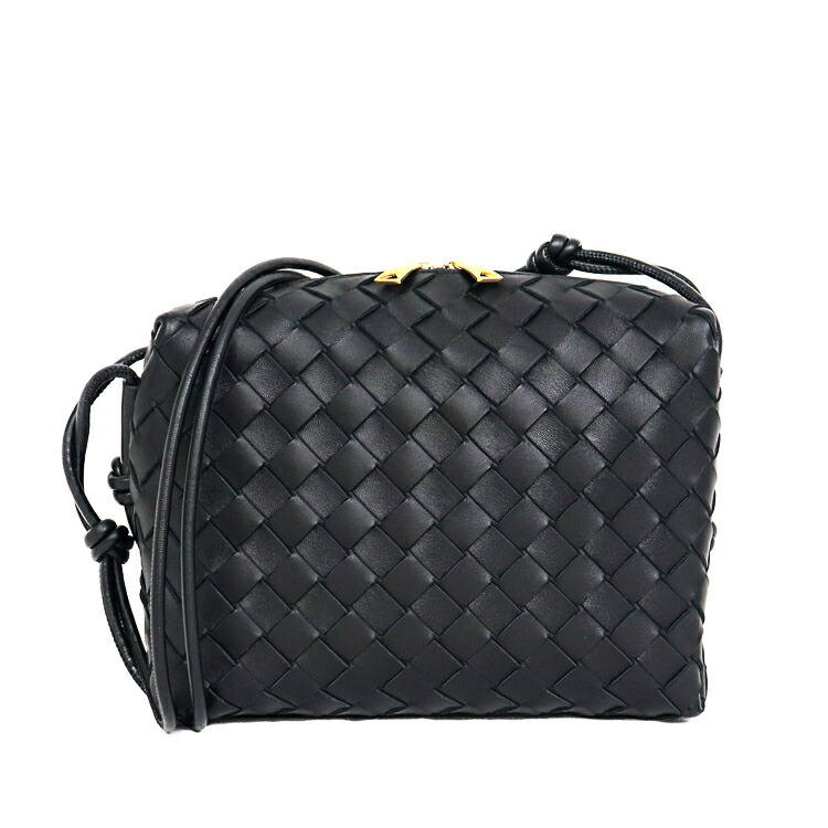 【極美品】BOTTEGA VENETA  ループ カメラバッグ イントレチャート ショルダーバッグ 723548 V1G11 レザー ブラック ブランドバッグ ボッテガ 6039222j【中古】