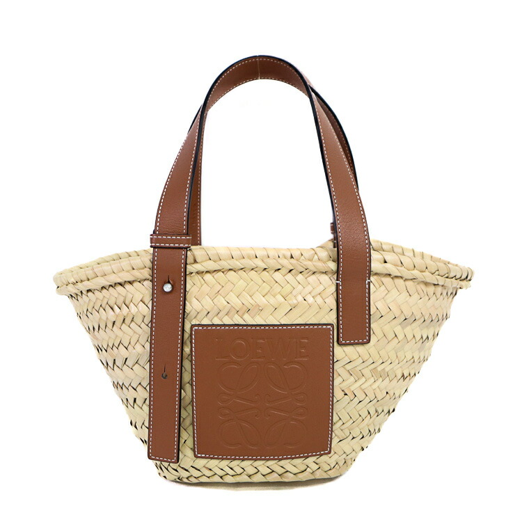 【美品】LOEWE バスケットバッグ スモール カゴバッグ レディースバッグ ハンドバッグ 327 02 S93 2435 ラフィア(パームリーフ) カーフレザー ナチュラル ブラウン 6104039m 【中古】