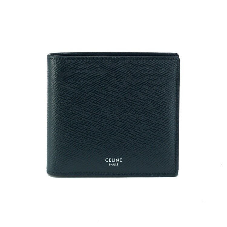 CELINE 二つ折り財布 札入れ コンパクトウォレット 10B65 レザー ダークネイビー 濃紺 ブランドウォレット 5s42410MT【中古】|大進洋行