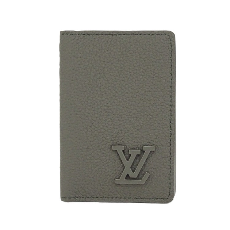 【極美品】LOUIS VUITTON オーガナイザードゥポッシュ アエログラム 歌留多容れもの 二つ折り 名刺入れ M82277 なめし革 カーキ ルイヴィトン 6125551m【中古】
