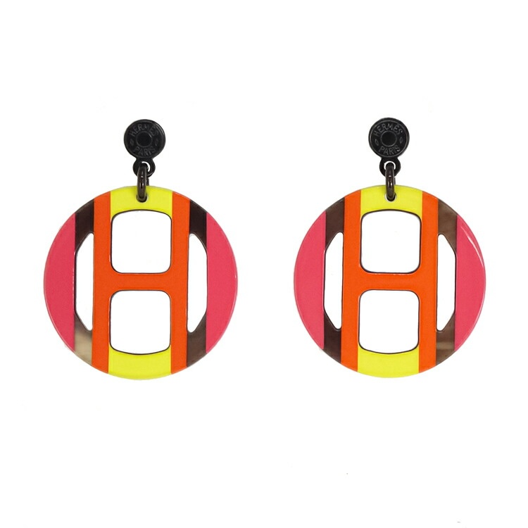 【美品】 エルメス Hエキップ スウィングピアス バッファローホーン ラッカー マルチカラー Hロゴ セリエ ブランドアクセサリー HERMES 4322649m 【中古】