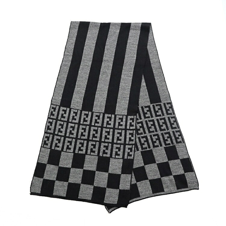 【美品】FENDI マフラー ストール ズッカ柄 ブラック グレー ブランド小物 フェンディ 6128038【中古】｜大進洋行 11,130円