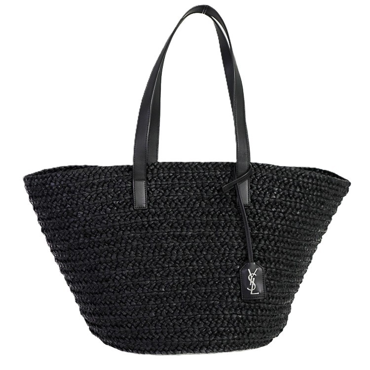 【美品】Saint Laurent パニエ カゴバッグ トートバッグ ショルダーバッグ 693242 ラフィア ブラック ブランドバッグ サンローラン 6138961m【中古】