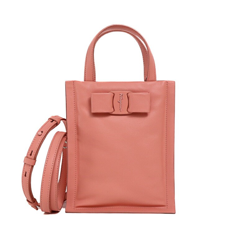 【美品】フェラガモ VIVA MINI ヴァラリボン ショルダーバッグ 2way ミニ御徒面子 21 2988/00 カーフスキン サクラ色 肩先合財袋 Salvatore Ferragamo 4356452m【中古】