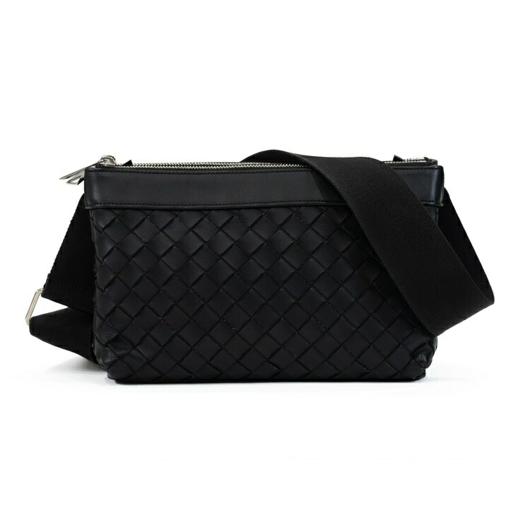BOTTEGA VENETA ボッテガヴェネタ イントレチャート 二人組 ショルダーバッグ 曲がった掛け なめし革 黒いこと 黒 しろがね色金具 ユニ一発やる 6030045m 【中古】