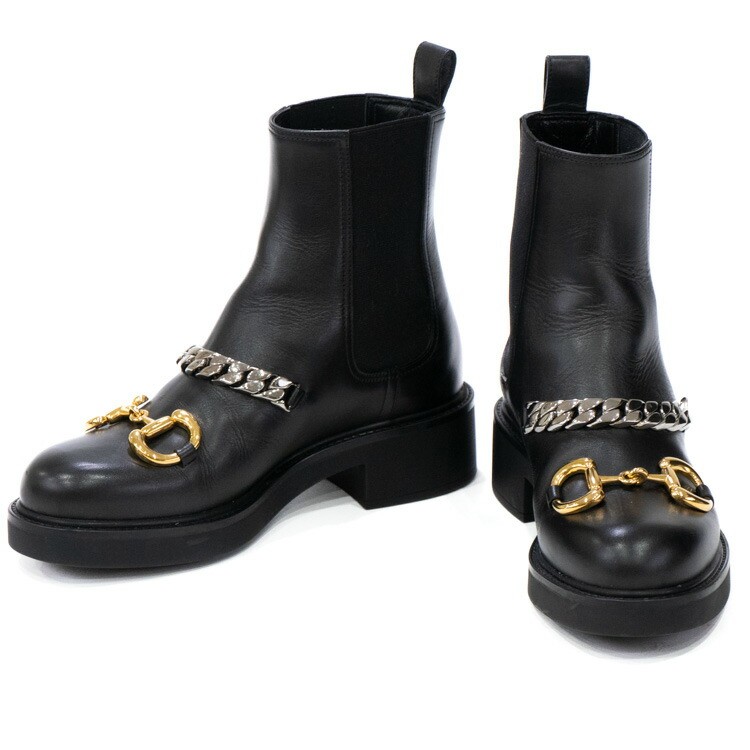 【美品】GUCCI グッチ 導管ビット チェーン店 片方ゴア 遊撃手ブーツ 黒いこと なめし革 36 1/2 23.5糎 レディース 3309530M【中古】