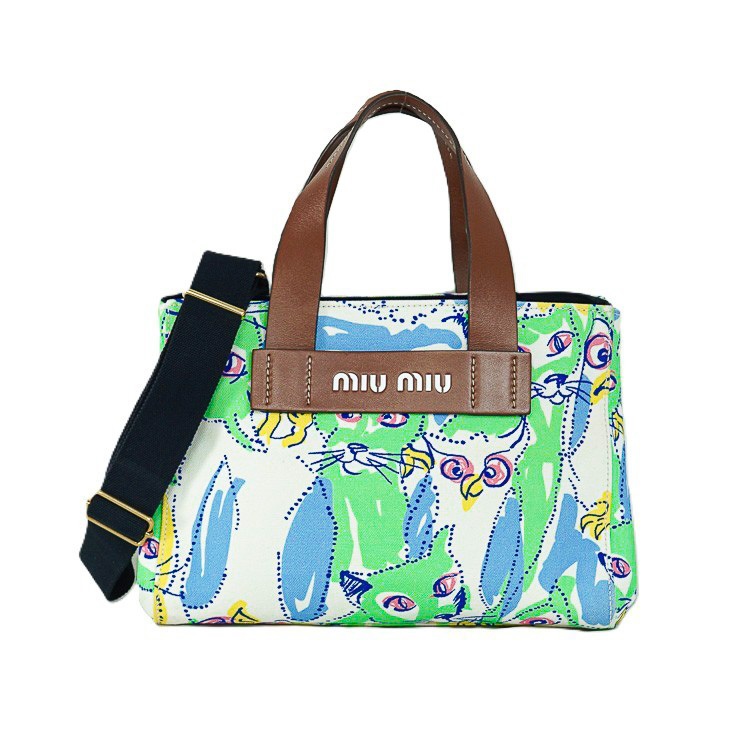 【美品】MIU MIU ミュウミュウ カナパ 2WAY ハンドバック ショルダーバッグ 総柄 緑であること系 帆布 マルチ色合い 6147967m 【中古】