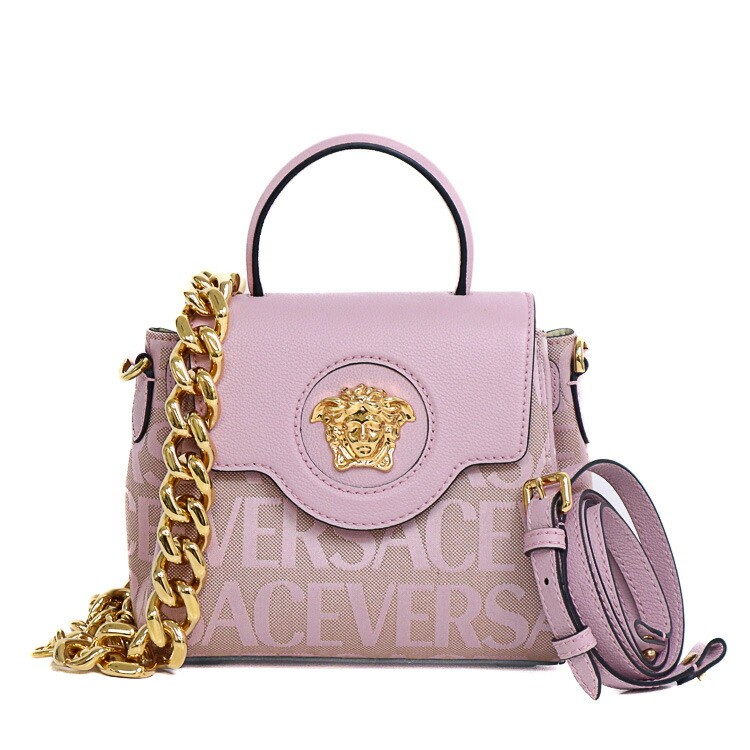 【美品】VERSACE ラ メドゥーサ スモール ハンドバック ショルダーバッグ オール厚地の外套 ジャかばい立て なめし革 サクラ色 ベージュ ゴールド金具 レディース御徒面子 ブランド名御徒面子 5210770M【中古】