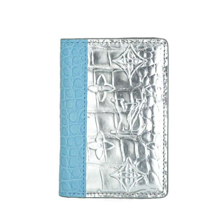 【極美品】LOUIS VUITTON まとめ役 ドゥ ポッシュ 歌留多容れもの 鏡鑑 名刺入れ クロコダイルマット エキゾッチックレザー しろがね色 青碧 ブランド名小物 ルイヴィトン 6213078m【中古】