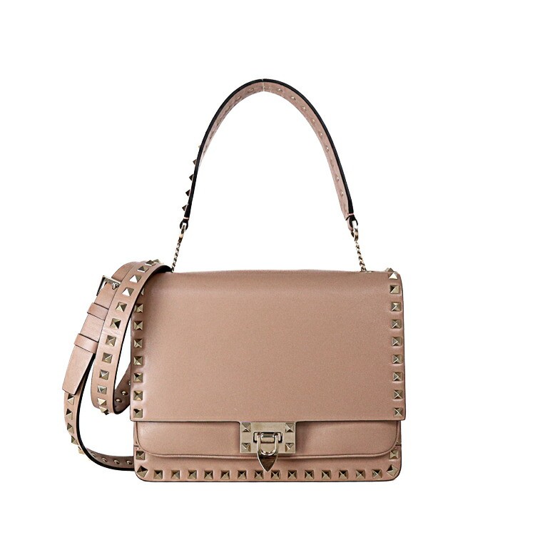 VALENTINO GARAVANI ロックスタッズ ショルダーバッグ 3way ハンドバック クラッチペダル カーフレザー サクラ色ベージュ ゴールド金具 レディース御徒面子 ブランド名御徒面子 5s23245M【中古】