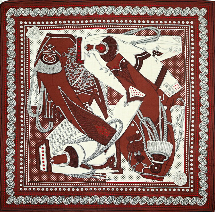 【新品負けず劣らず】 エルメス カレジェアン カレ140 Zouaves et Dragons Bandana ズアヴと火竜 バンダナ カシシル 大判袈裟 マロン 自然的 頬べに カシミヤ 絹地 HERMES 6245014j【中古】