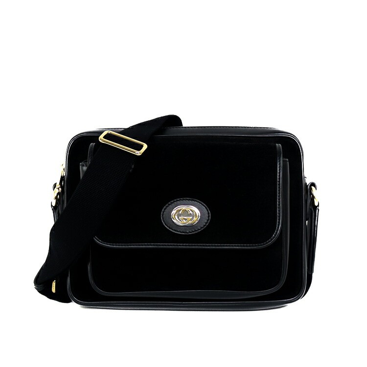 GUCCI グッチ インターロッキングG ロゴタイプ一皿 ショルダーバッグ 574760 スエードクロス なめし革 黒いこと ゴールド×しろがね色金具 GGロゴタイプ メンズ・レディース御徒面子 ブランド名御徒面子 5s04970ME4【中古】