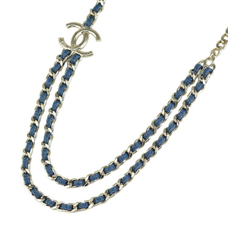 【美品】 シャネル ココマーク デニム チェーン ネックレス B25P ブルー ゴールド ブランド アクセサリー 【中古】6292510jｍ-L｜大進洋行