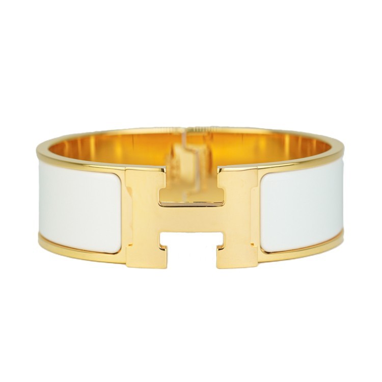 エルメス クリッククラックH GM エナメル ブレスレット バングル ホワイト イエローゴールド メタル ブランドアクセサリー HERMES 6297465m【中古】｜大進洋行 52,140円