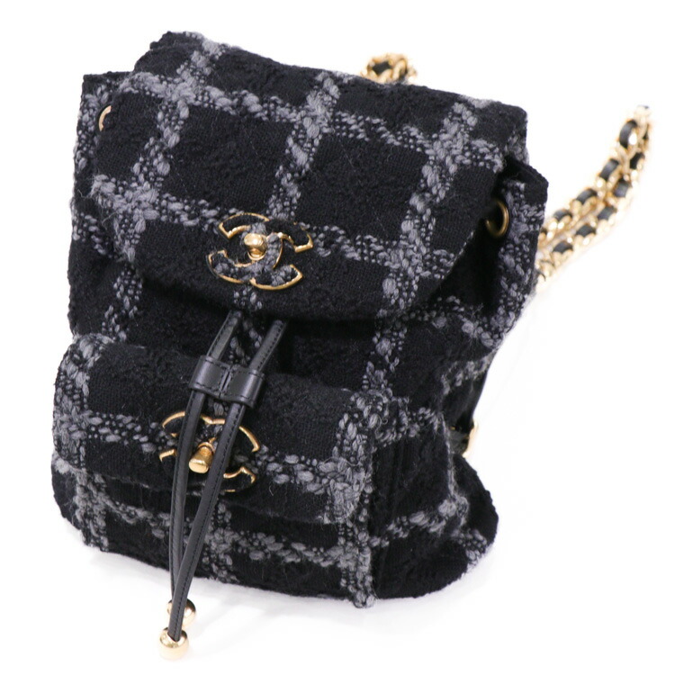 【美品】CHANEL シャネル 布切れ うしろ側容器に並べる 背嚢 AS3615 B09679 NJ601 EJLL**** ツィード なめし革 黒いこと 御徒面子 ブランド名御徒面子 鞄 4027168J【中古】
