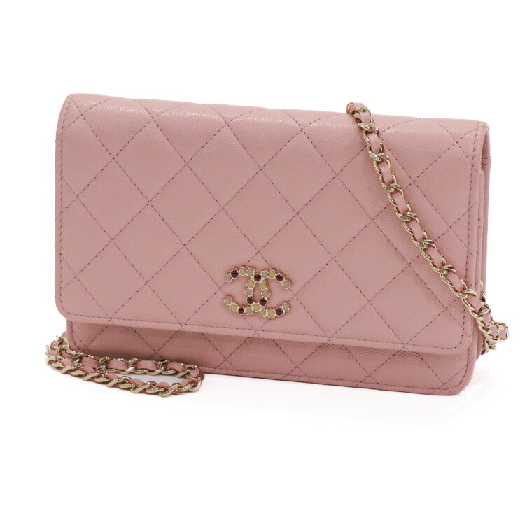 【極美品】シャネル CHANEL マトラッセ チェーンウォレット ココマーク レディースバッグ クロスボディ クラッチバッグ ショルダーバッグ AP3600 グレインドカーフ（キャビアスキン）シャンパンゴールド金具 ピンク 4518737J 【中古】｜大進洋行