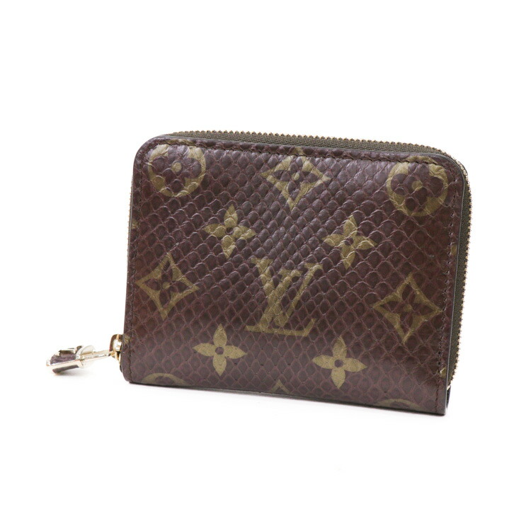 【中古】ルイヴィトン LOUIS VUITTON モノグラム 異国的 ジッピーコインパース ユニ一発やる金入れ 釣り銭入れ N80149 パイソン ゴールド金具 マロン 赤銅色 5077460M